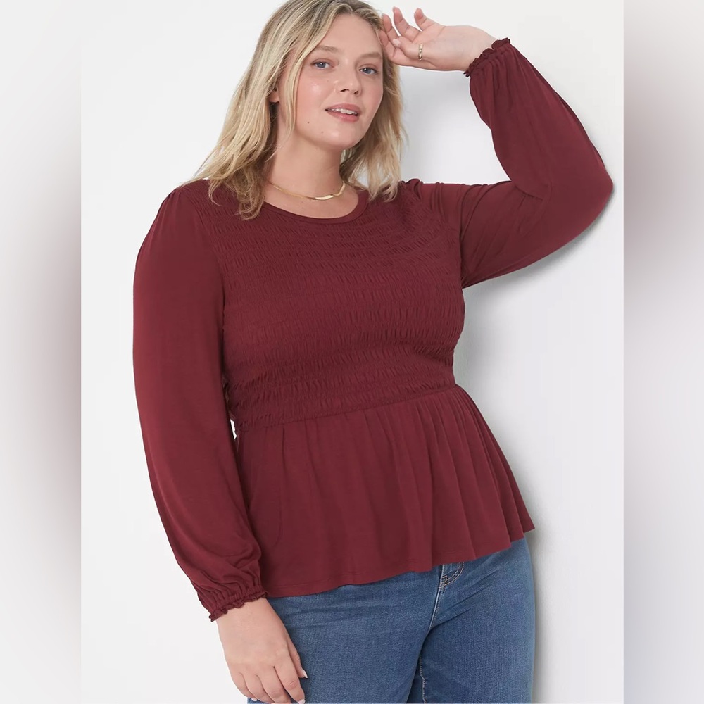 Lane Bryant burgundy Peplum Blouse Long Sleeve